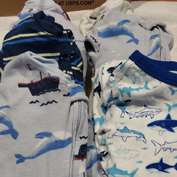 Carter's group Of 6, Charming And Adorable Blue and White Baby Onesies Pajamas - Picture 3 of 3